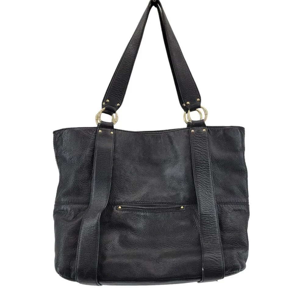 Michael Kors Black Leather Tote Bag Shoulder Bag Gold Tone‎ Hardware 17x12x5.5 - Picture 5 of 14
